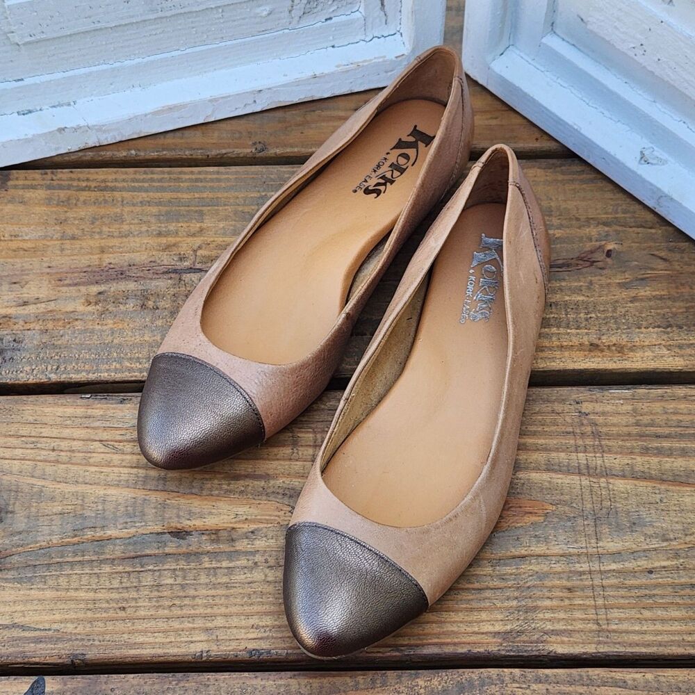 Korks by Kork Ease Women's Size 7.5M Leather Comfort Flats Tan Cap Toe Corpcore